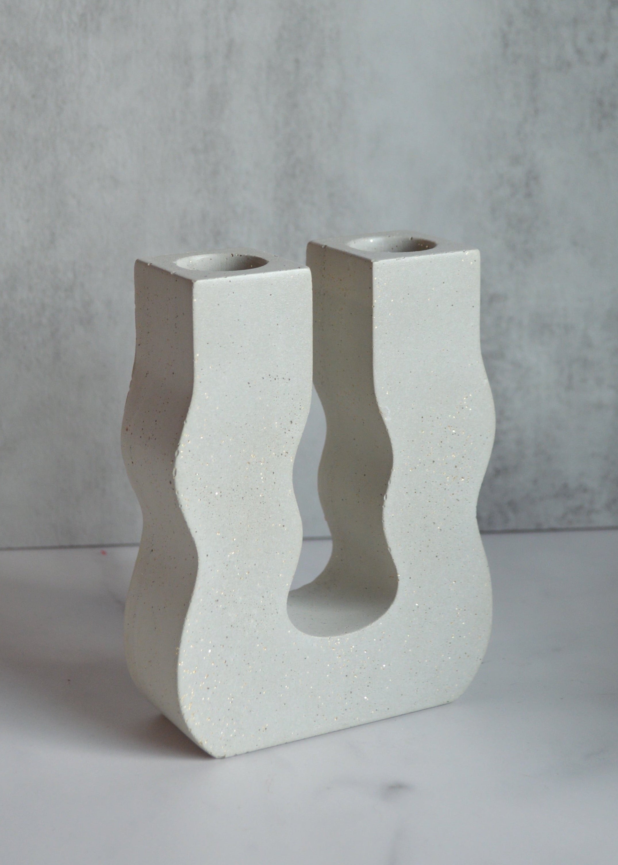 Wavy Concrete Double Candlestick Holder