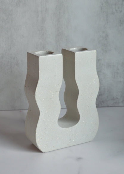 Wavy Concrete Double Candlestick Holder