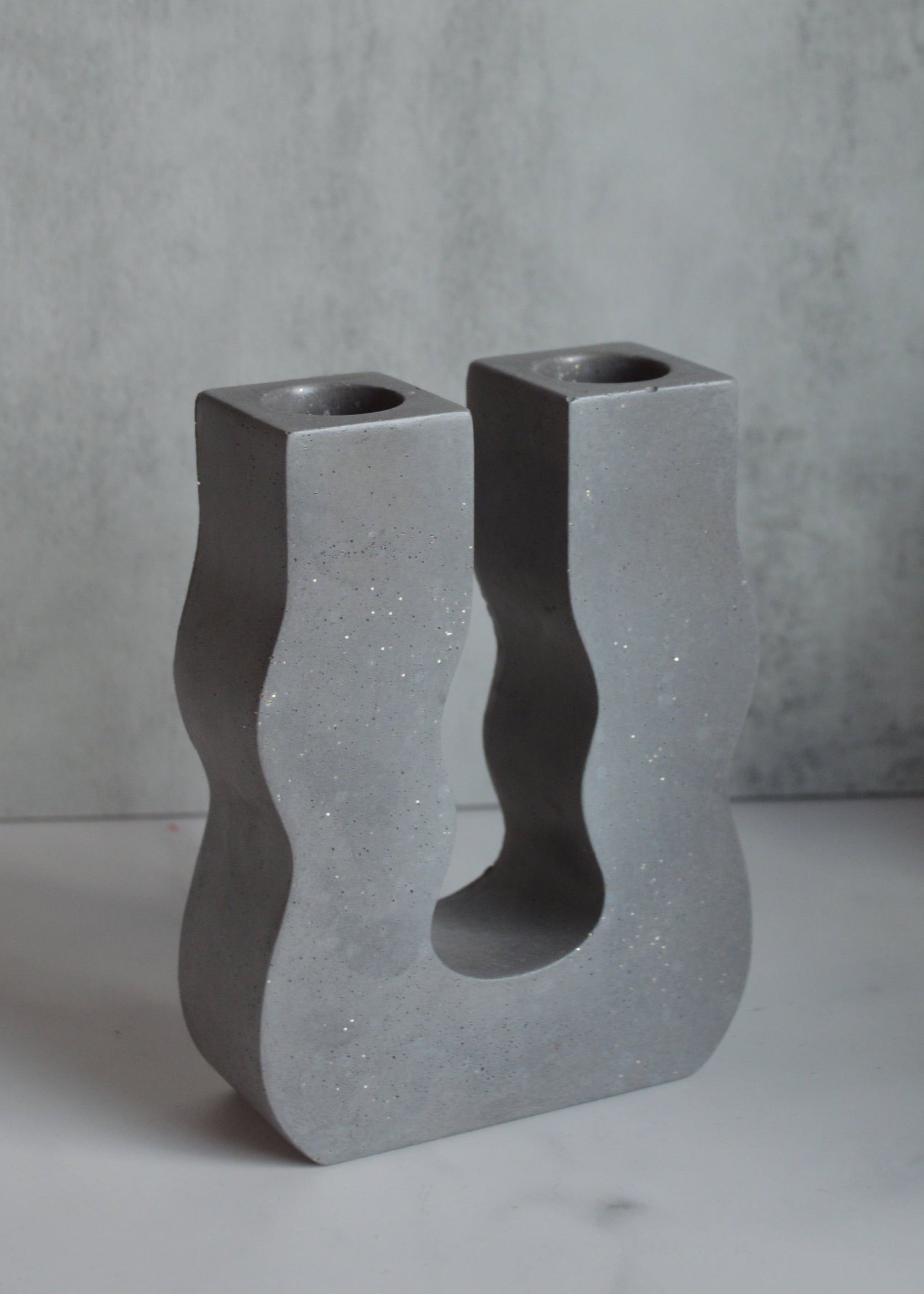 Wavy Concrete Double Candlestick Holder