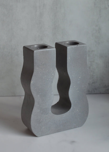 Wavy Concrete Double Candlestick Holder