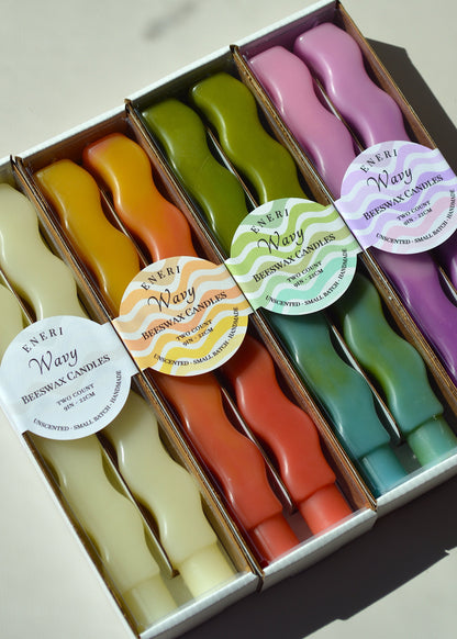 Wavy Beeswax Candlesticks - Set of 2