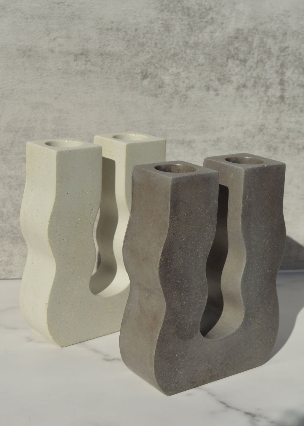 Wavy Concrete Double Candlestick Holder