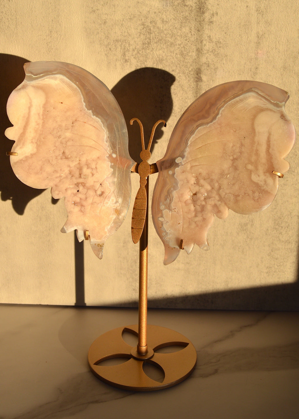 Druzy Pink Amethyst Butterfly Wings on Stand