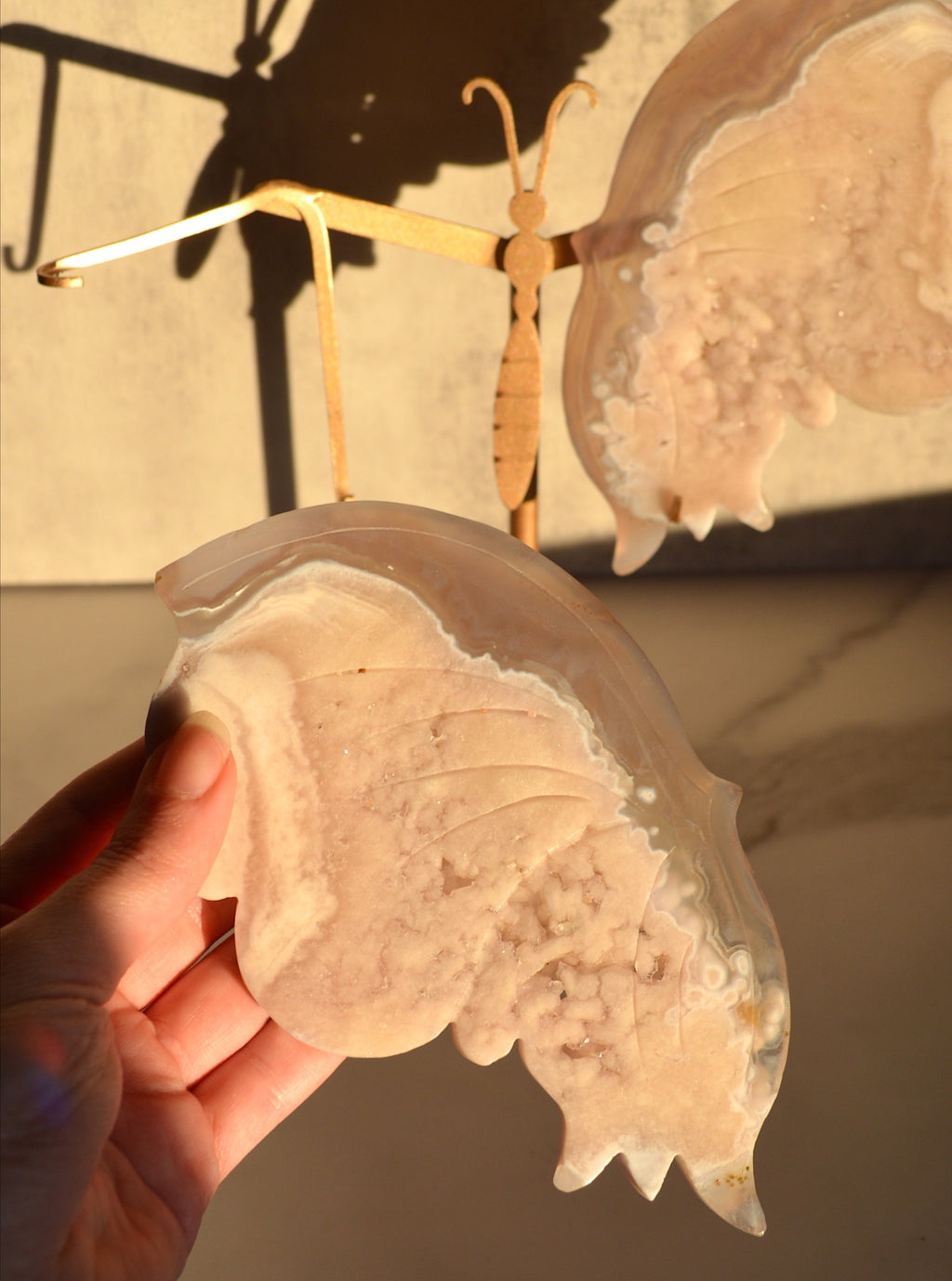 Druzy Pink Amethyst Butterfly Wings on Stand