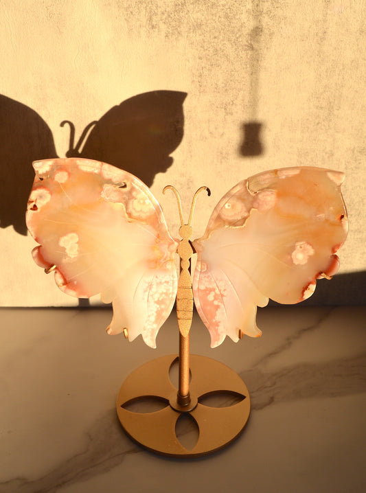 Flower Agate Butterfly Wings on Stand