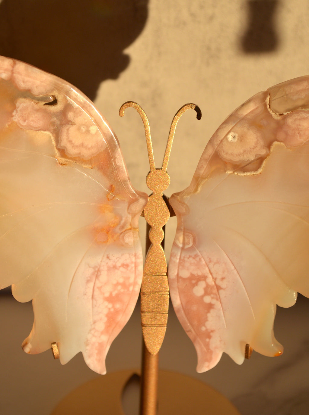 Flower Agate Butterfly Wings on Stand