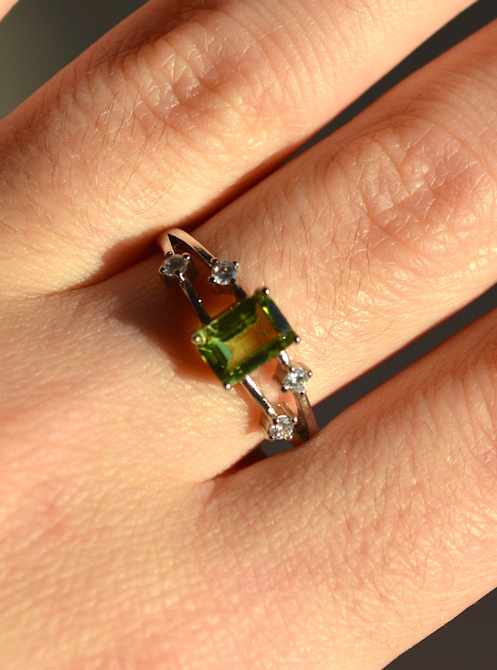 Peridot Faceted Sterling Silver Ring