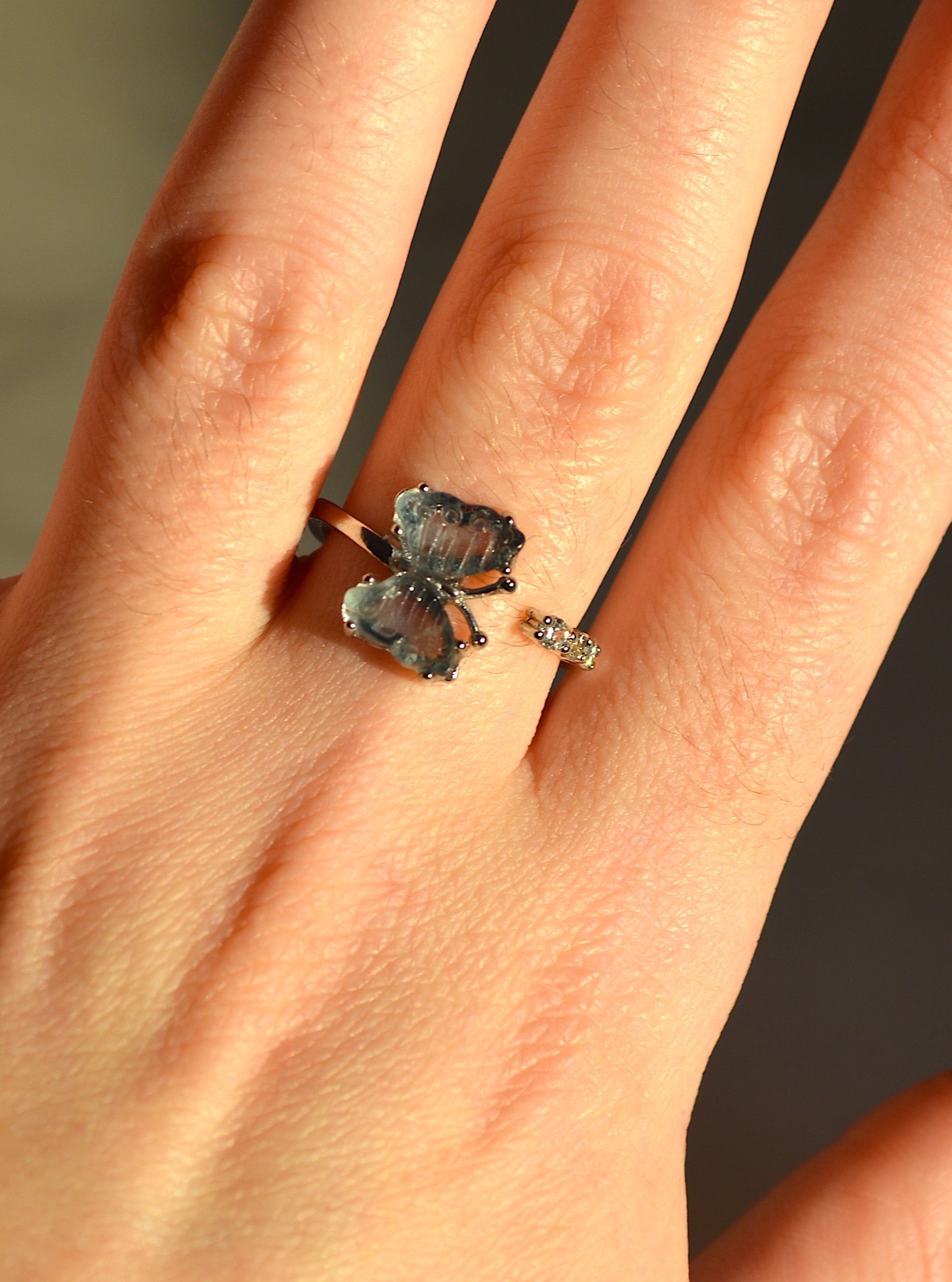 Rainbow Fluorite Butterfly Ring