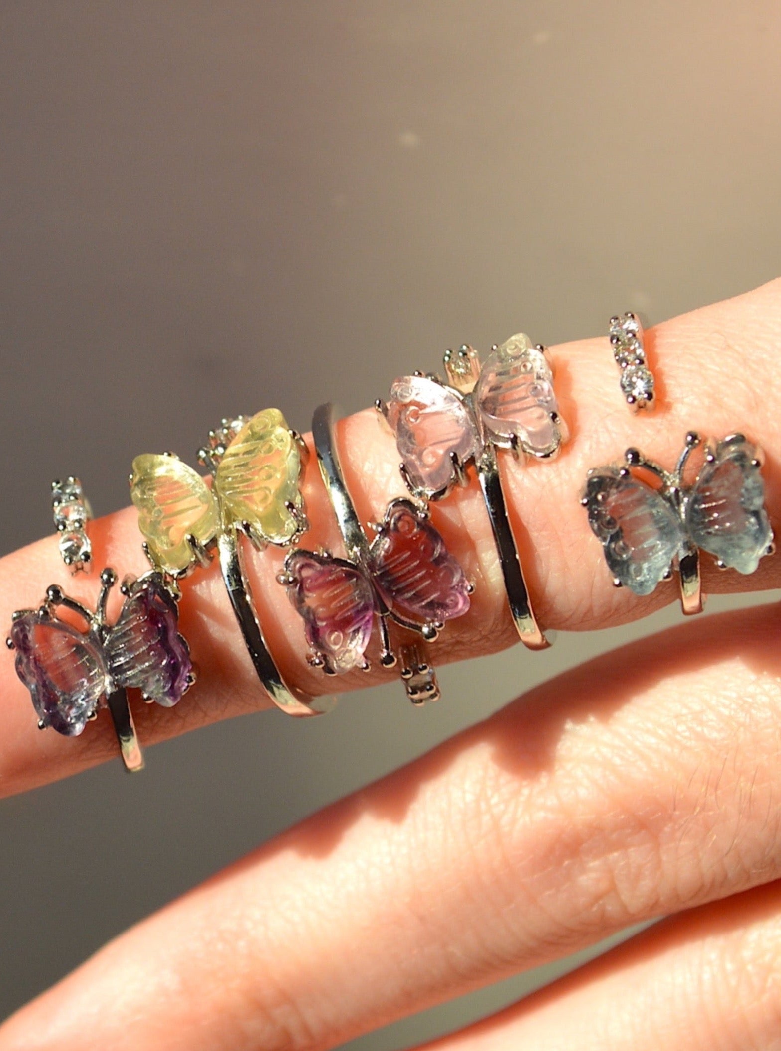Rainbow Fluorite Butterfly Ring