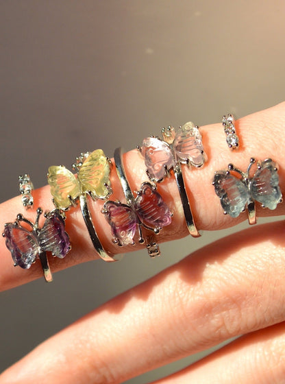 Rainbow Fluorite Butterfly Ring