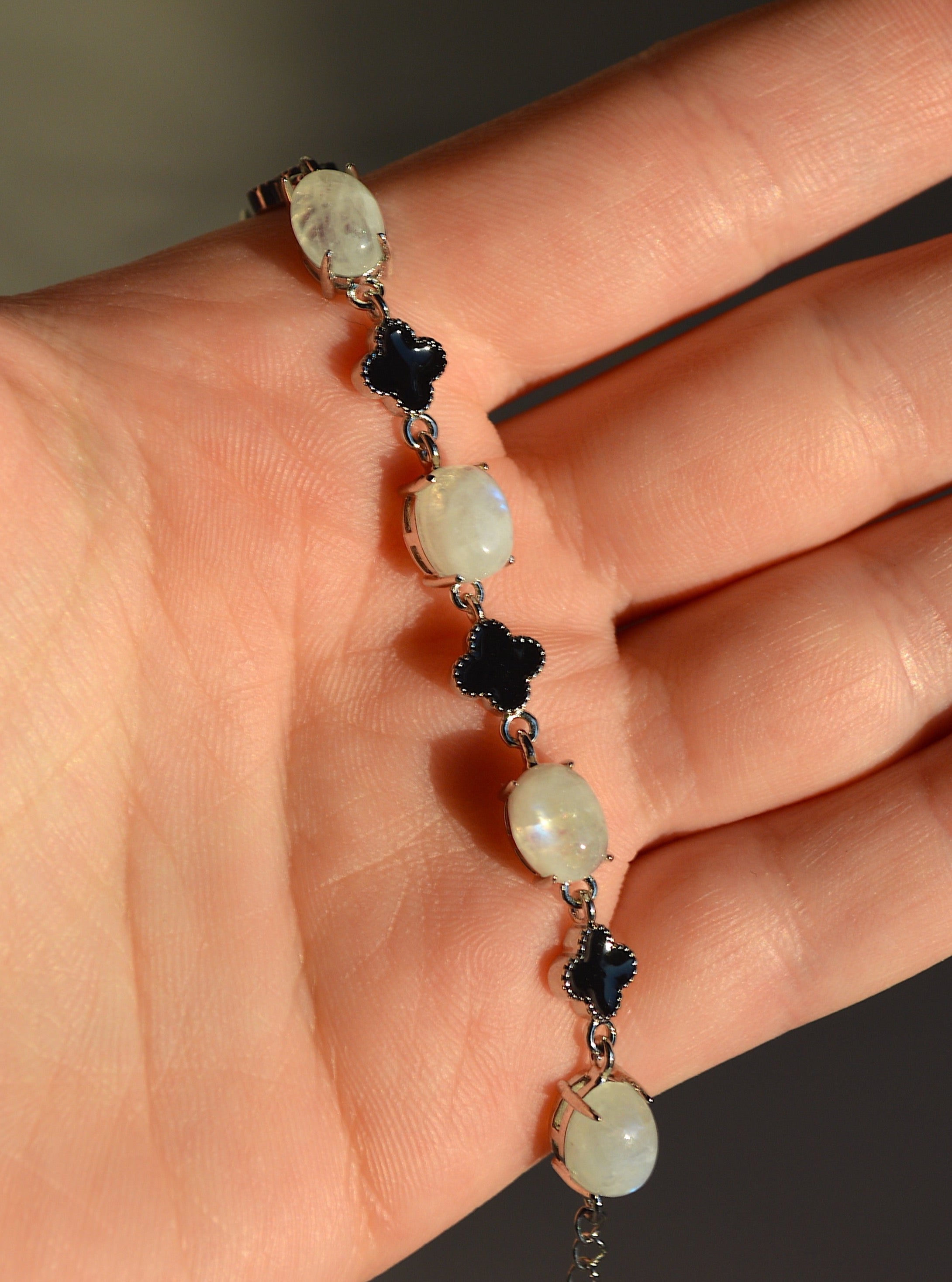 Moonstone Four Leaf Clover Bracelet