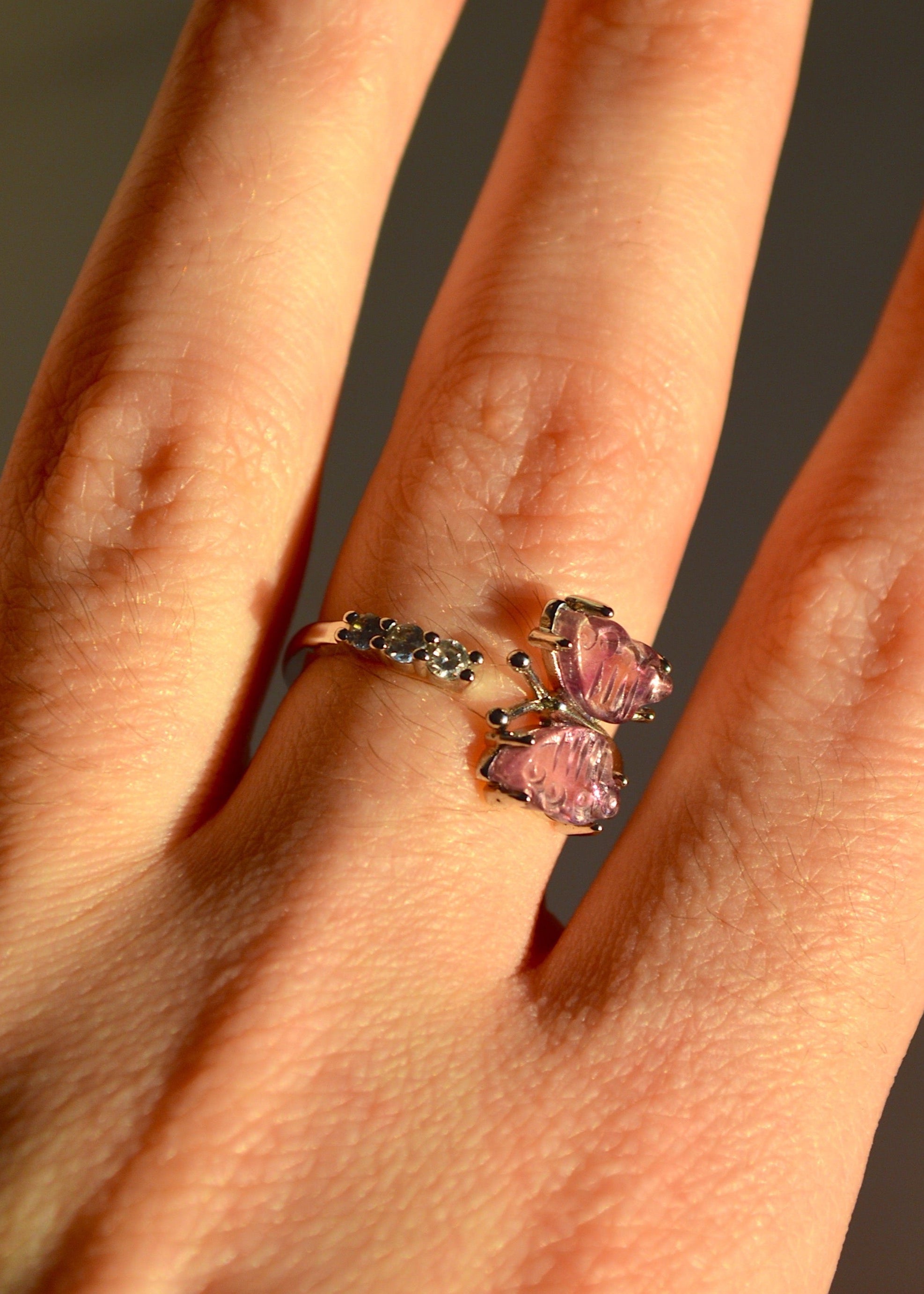 Rainbow Fluorite Butterfly Ring