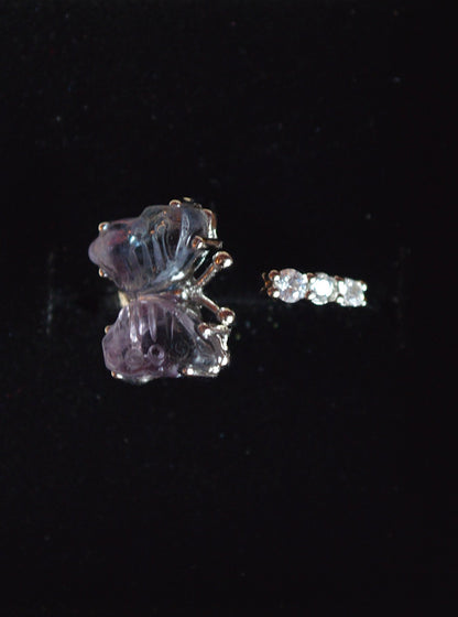 Rainbow Fluorite Butterfly Ring