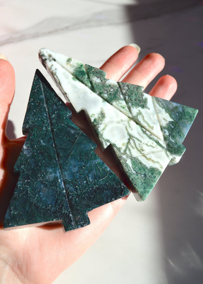 Moss Agate Tree Carvings